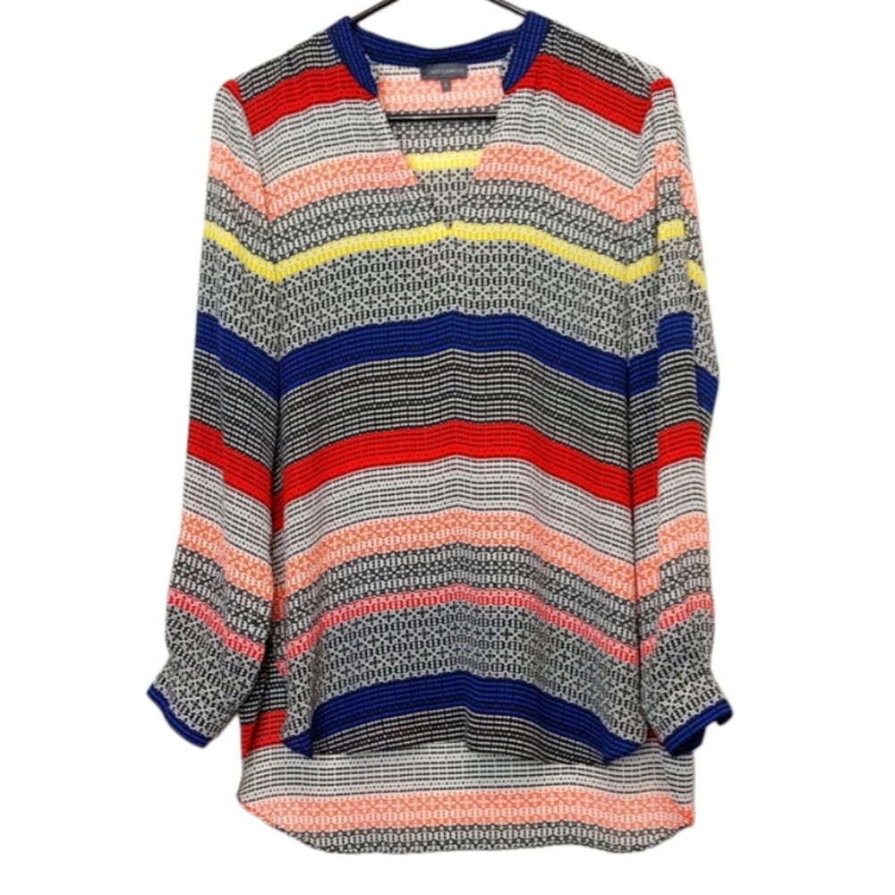 Vince Camuto Women's V Neck Long Sleeve Striped High Low Blouse Size Small